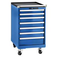 LISTA Zásuvková skříň, ocelový plech, v x š 990 x 564 mm, 7 zásuvek, pojízdná, hořcově modrá