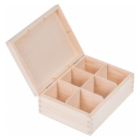 FK Dřevěná krabička na čaj s přihrádkami - 22x16x8 cm, Přírodní