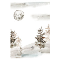 Ilustrace Watercolor christmas card with winter landscape, Karma15381, 26.7 × 40 cm