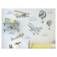 DEKORACJAN Nálepka na zeď - Retro - Balóny a letadla