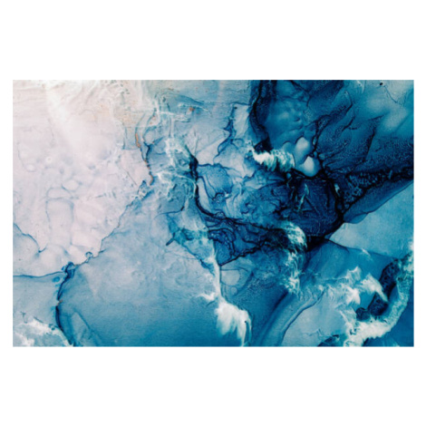 Fotografie blue acrylic ink marble texture frozen water white, golubovy, 40x26.7 cm