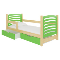 Dětská postel Camino Rám: Borovice bílá, Čela a šuplíky: Zelená