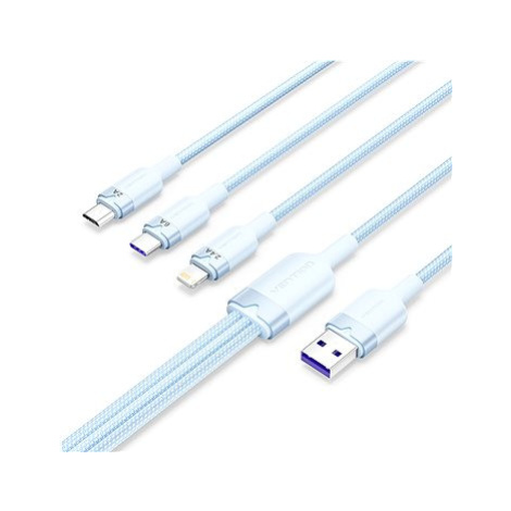 Vention USB 2.0 A Male to 3-in-1 USB-C & Lightning & Micro-B Male 6A Cable 1.5M Blue Aluminum Al