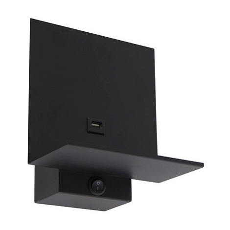 Moderní nástěnné svítidlo černé vč. USB připojení - Flero QAZQA