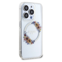 Zadní kryt Guess PC/TPU Flowers Ring Glossy Logo MagSafe pro Apple iPhone 13 Pro, transparentní