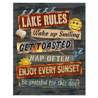Plechová cedule Lake Rules, (31.5 x 40 cm)