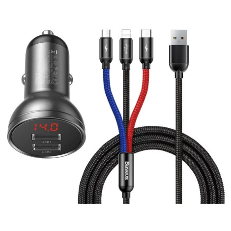 Nabíječka Baseus Digital Display Dual USB 4.8A Car Charger 24W with Three Primary Colors 3-in-1 