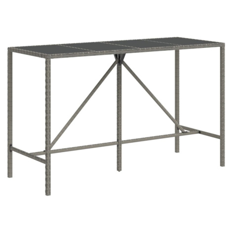 vidaXL Barový stůl se skleněnou deskou šedý 180x70x110 cm polyratan