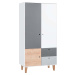 Bílo-šedá dvoudveřová šatní skříň se dřevěným detailem Vox Concept