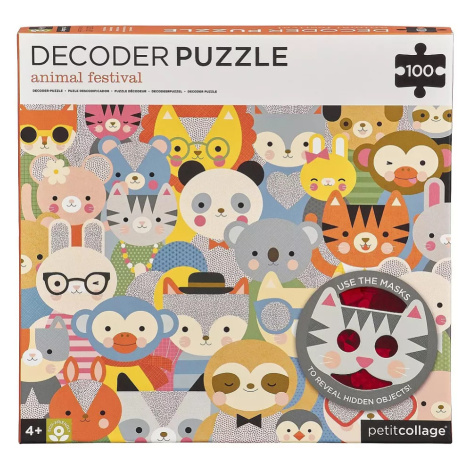Petit Collage Puzzle zvířátka 100 ks s 3D brýlemi Petitcollage