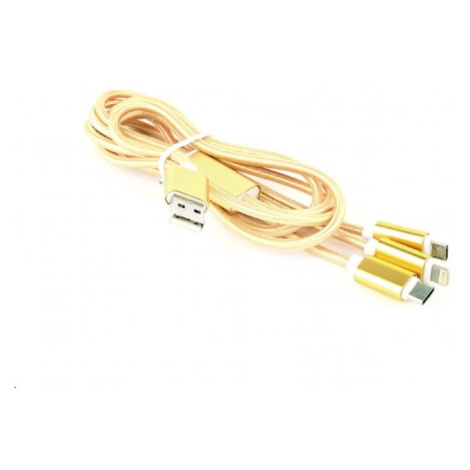 Kabel CABLEXPERT CC-USB2-AM31-1M-G USB A Male/Micro B + Type-C + Lightning, 1m, opletený, zlatý,