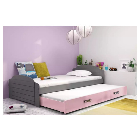 Dětská postel LILI s výsuvným lůžkem 90x200 cm - grafit Růžová BMS