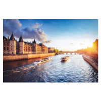 Fotografie Dramatic sunset over river Seine in, Britus, 40x26.7 cm