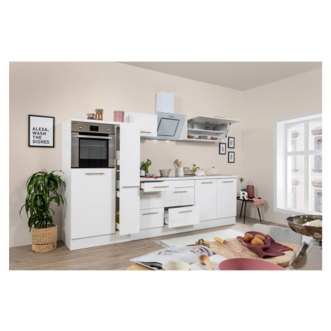 Respekta Kuchyně Amanda bílá/bílá 300 cm-trouba, skl.deska, šik.dig., lednice