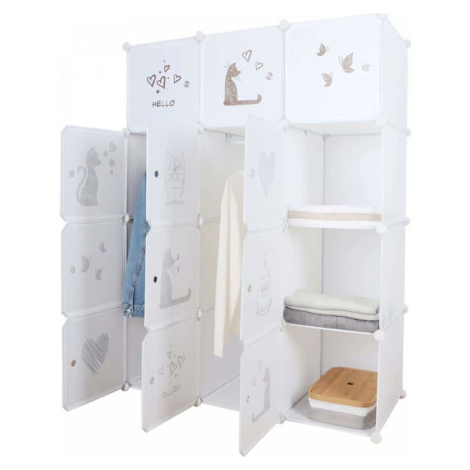 Tempo Kondela Dětská modulární skříň KITARO bílá / hnědý dětský vzor + kupón KONDELA10 na okamži