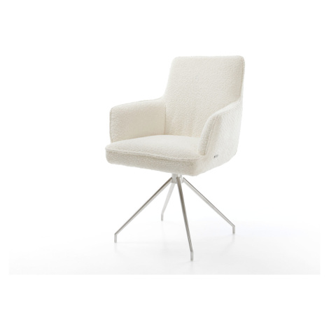 DELIFE Jídelní židle Heira-Flex s područkami bouclé bílá křížová podnož zúžená nerezová ocel 180