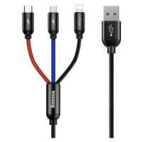 Kabel Baseus 3in1 Cable USB-C / Lightning / Micro 3,5A 0,3m (Black) (6953156273931)