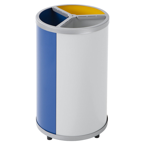 VAR Kruhová nádoba na tříděný odpad, objem 3 x 30 l, v x Ø 720 x 420 mm, žlutá, modrá, šedá