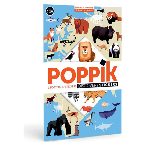 Zvířata světa vzdělávací samolepkový plakát Poppik