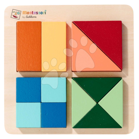 Dřevěné vkládací puzzle Barvy a tvary Montessori Shape Puzzle Eichhorn 12 kostek různých tvarů o