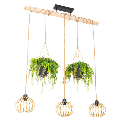 Rustikální závěsné svítidlo zlaté se dřevem 3-světlo - Yura QAZQA