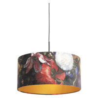 Závěsná lampa s velurovými odstíny květin se zlatem 50 cm - Combi