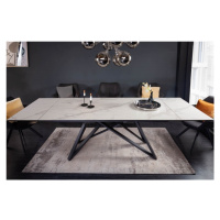 Estila Moderní keramický šedobílý rozkládací jídelní stůl Epinal s šedými betonovým povrchem a č