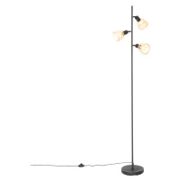 Orientální stojací lampa černá s bambusovými 3 světly - Rayan