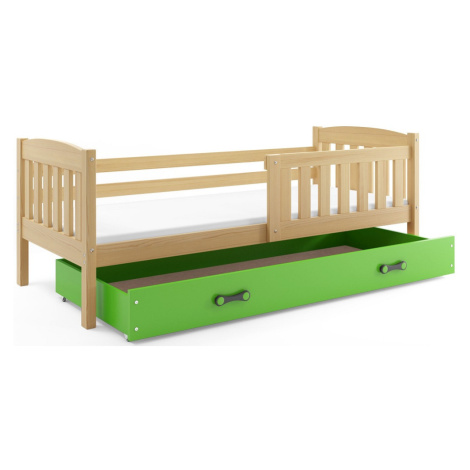 BMS Dětská postel KUBUŠ 1 s úložným prostorem | borovice Barva: Borovice / zelená, Rozměr: 200 x