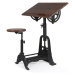 Estila Industriální designový rýsovací stůl s taburetem HIERRO z masivního mangového dřeva s kov