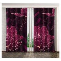 Závěs bordó barvy s květinami Šířka: 140 cm | Délka: 250 cm