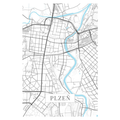 Mapa Plzen white, 26.7x40 cm