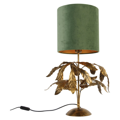 Vintage stolní lampa starožitná zlatá se zeleným stínidlem - Linden QAZQA