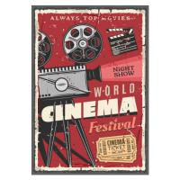 Umělecký tisk Cinema festival retro poster, vintage camcorder, seamartini, (26.7 x 40 cm)