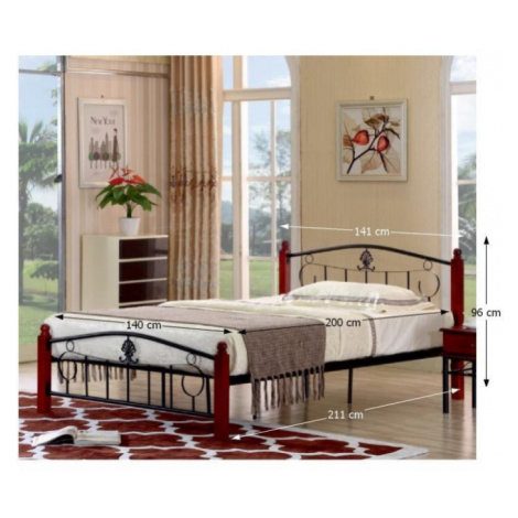 Kovová postel s roštem, 140x200, magenta
