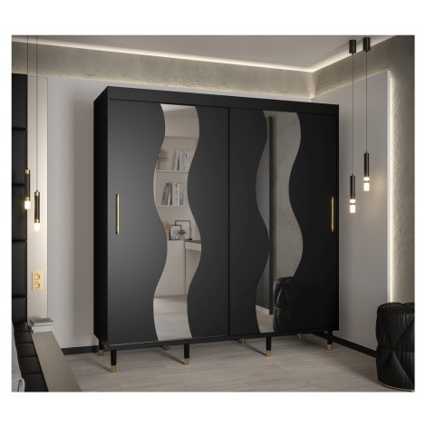 Šatní skříň Abi Calipso Sew Barva korpusu: Černá, Rozměry: 200 cm, Dveře: Černá + zrcadlo