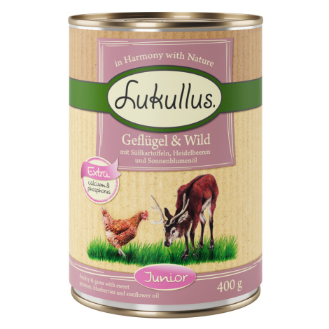 Lukullus Naturkost, 12 x 400 g - 10 + 2 zdarma - drůbež & zvěřina (bez obilnin)