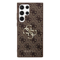 Guess PU 4G Metal Logo Zadní Kryt pro Samsung Galaxy S24 Ultra Brown