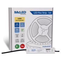 McLED LED pásek - sada 3 m, 240 LED/m, UWW, 6 W/m, DC 24V, 380 lm/m, CRI90, IP67, 10 mm, vodič 3