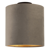 Stropní lampa s velurovým odstínem taupe se zlatem 25 cm - černá Combi