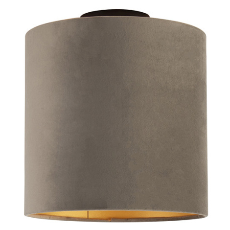 Stropní lampa s velurovým odstínem taupe se zlatem 25 cm - černá Combi QAZQA