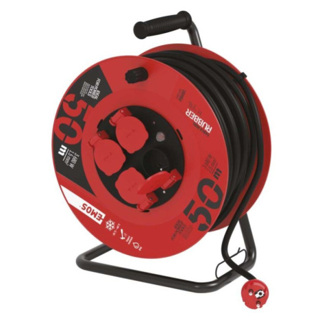 EMOS Venkovní prodlužovací kabel na bubnu Nivas se 4 zásuvkami a pohyblivým středem 50 m červený