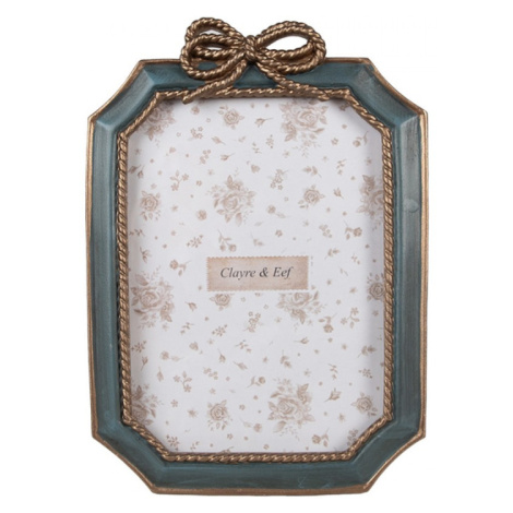 Modro-zlatý fotorámeček s motivem mašle v horní části – pro fotografii o velikosti 13x18 cm Clayre & Eef