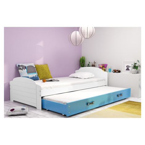 Dětská postel LILI s výsuvným lůžkem 90x200 cm - bílá Modrá BMS
