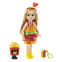 Barbie chelsea v kostýmu hamburger s pejskem, mattel grp69