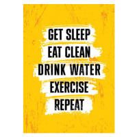 Ilustrace Get Sleep. Eat Clean. Drink Water., subtropica, 30 × 40 cm