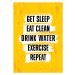 Ilustrace Get Sleep. Eat Clean. Drink Water., subtropica, 30 × 40 cm