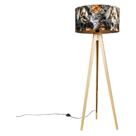 Stojací lampa dřevěná s látkovými odstíny květů 50 cm - stativ Classic QAZQA