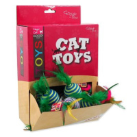 MAGIC CAT hračka míček s pruhy a pírky bavlna 4,5 cm 30 ks