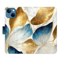 iSaprio flip pouzdro GoldBlue Leaves pro iPhone 13